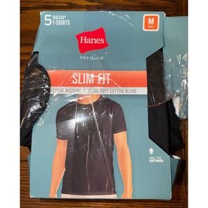 Hanes Premium Slim Fit Black T-Shirts 4 Pack Mens Medium Tagless Wicking Size M